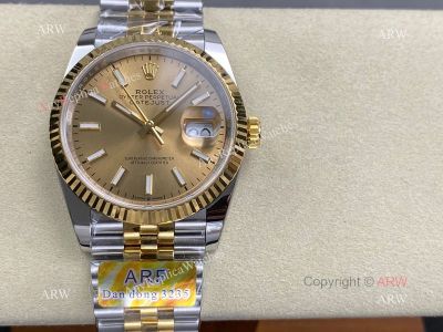 ARF Rolex Datejust Dandong 3235 Movement 36mm 72h Yellow Gold Face TT YG Jubilee Band Watch